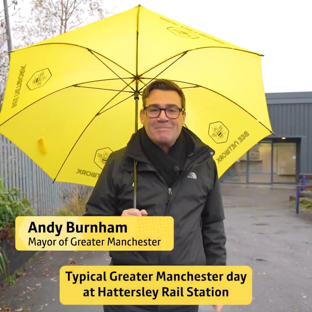 One year to go until Bee Network rail! 🚆🐝 Join Mayor Andy Burnham on the train from Hattersley to Piccadilly and find out how rail will join the #BeeNetwork from December 2026. Expect simpler fares, station upgrades, contactless payments and better connections across buses, trams, trains and active travel – making everyday journeys easier and greener for Greater Manchester.