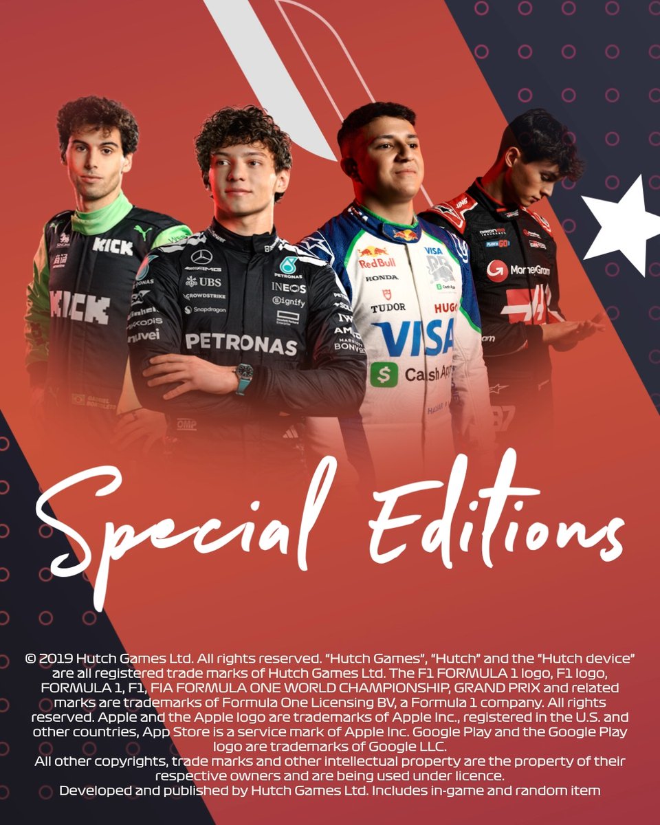 Special Editions are coming to F1® Clash - introducing powerful new Driver variants, unique collections, and fresh ways to build your lineup 🌟 Read more: Unlock multiple versions of Drivers with different stats and upgrade paths across Crates, Objectives, Pit Pass and more. We’re launching with a Rookie-focused collection, Hot Prospects, with even more on the way. A new era of racing starts now.