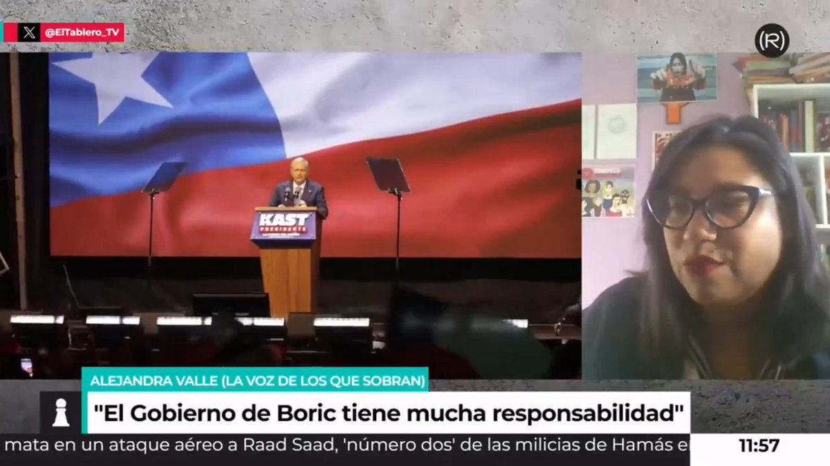 "El gobierno de Gabriel Boric sí tiene mucha responsabilidad en entregarle este traspaso a un gobierno ultraderechista" Alejandra Valle (Siliconvalle), de La Voz de los que Sobran, sobre la victoria electoral de Kast en Chile 👇🏽 📺 EL TABLERO |