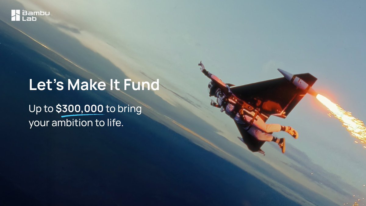 At Bambu Lab's core, we are makers, which is why we understand that sometimes the only thing standing between an "extraordinary idea" and "reality" is the right support. Today, we are introducing the Let’s Make It Fund. Whether you’re a designer, engineer, or visionary creator, we’re ready to invest in YOU. The Let’s Make It Fund grants of up to $300,000 to the boldest campaign possible. 🛠️ We’re looking for projects that: ✅Exceptional: Break boundaries. ✅Enlightening: Drive meaningful change. ✅Tangible: Turn ambitious goals into achievable milestones. The journey of a thousand miles begins with a single spark. Let’s make it happen, together. Click the link for more details Featured YouTube Channels: Hacksmith Industries Wintergatan With Additional Footage From: Scott Yu-Jan Xyla Foxlin Corridor Crew Alexandre Chappel Joel Creates FliteTest PeterSripol matthew lim AmazingAyu66 哔哩小宇吖 #BambuLab #BambuLetsMakeIt #3DPrinting #3DPrinted