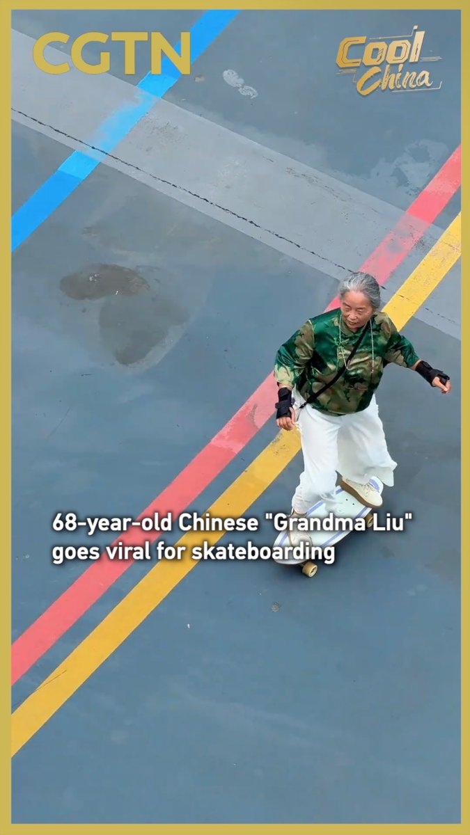 68-year-old Chinese "Grandma Liu" goes viral for her skateboarding skills