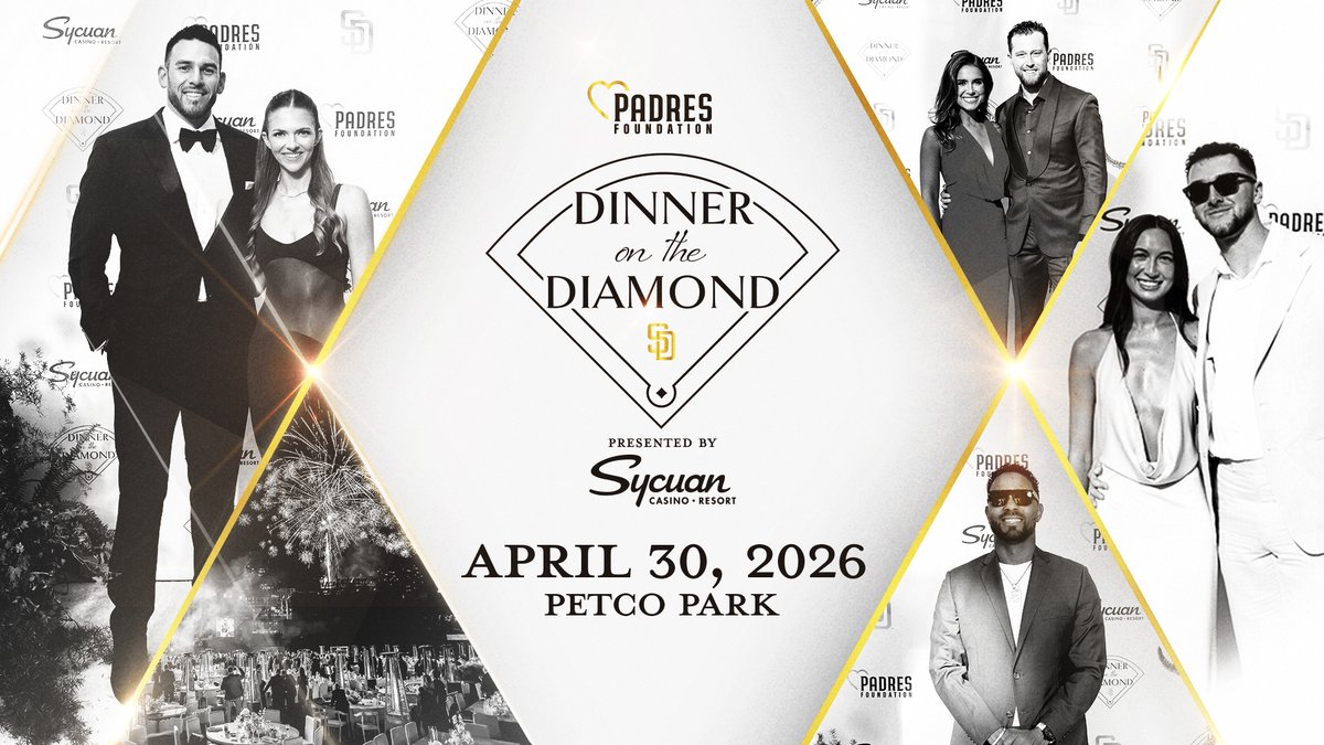 The Fifth Annual Dinner on the Diamond, presented by Sycuan Casino Resort 🎰, is set for Thursday, April 30, 2026, at Petco Park! All proceeds benefit the Padres Foundation and its charitable partners: