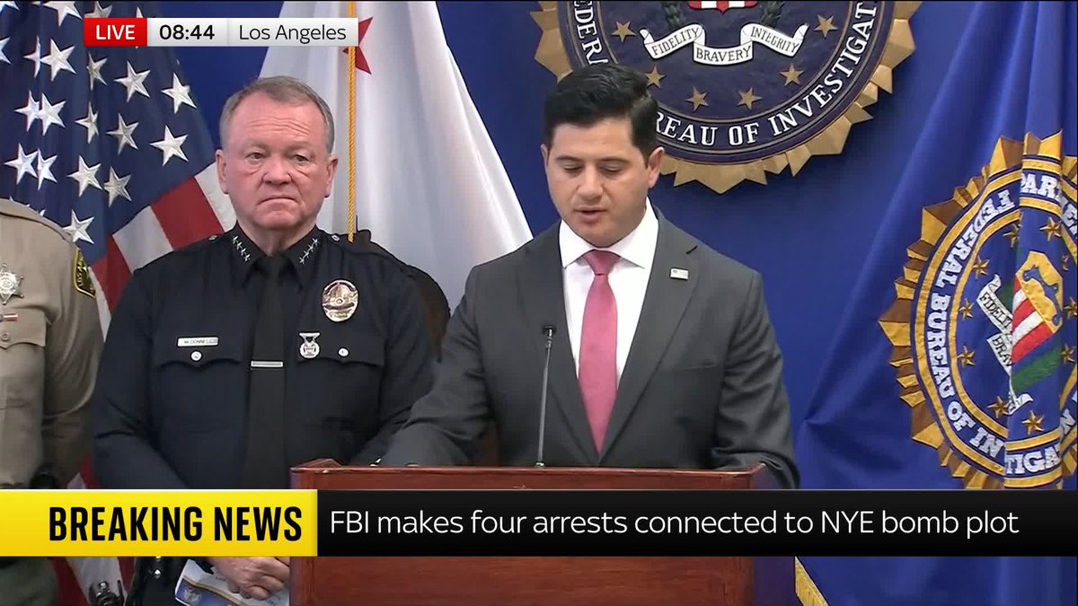BREAKING: Four people have been charged with plotting New Year's Eve bomb attacks in California, first assistant US attorney Bill Essayli confirms. Read more ➡️ 📺 Sky 501, Virgin 602, Freeview 233 and YouTube