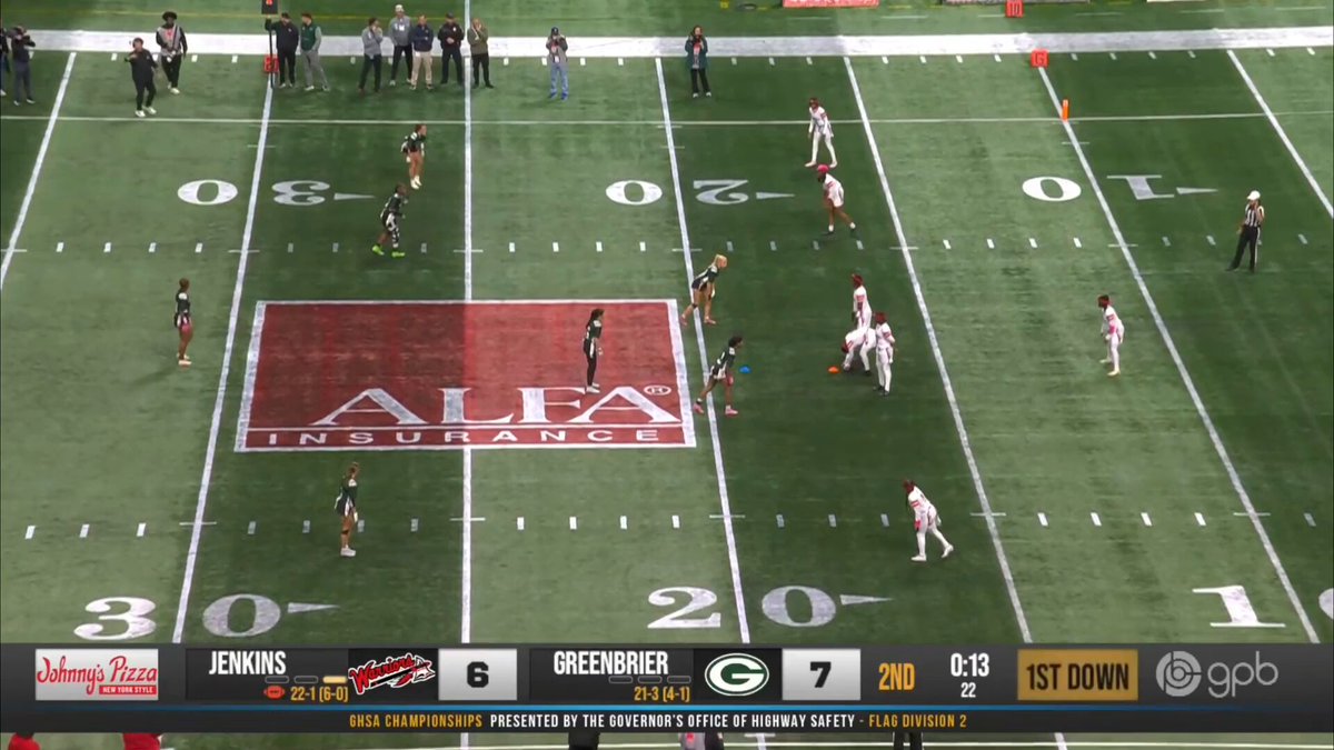 Got a game in the GHSA D2 state championship. I'Yarna Lee to A'Niyah Browner. Jenkins and No. 9 Greenbrier tied at 13 in the 3rd. WATCH LIVE: