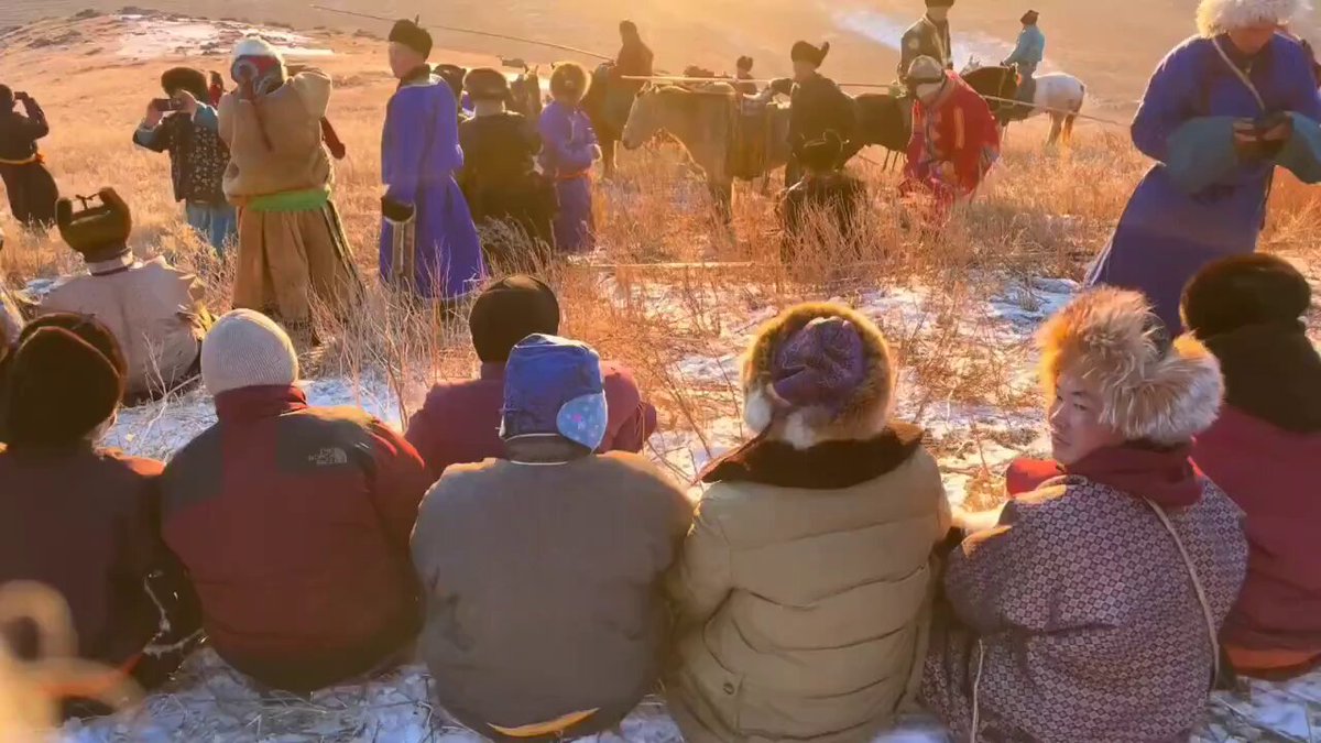 Mongols gathered on a warrior god's holy mountain. Only men are allowed atop this mountain The same rule applies to war gods' mountains in Tibet; women are forbidden to pay homage atop war god mountains. The Mongols here are from the Sonid tribe 📍Xilingol, Inner Mongolia