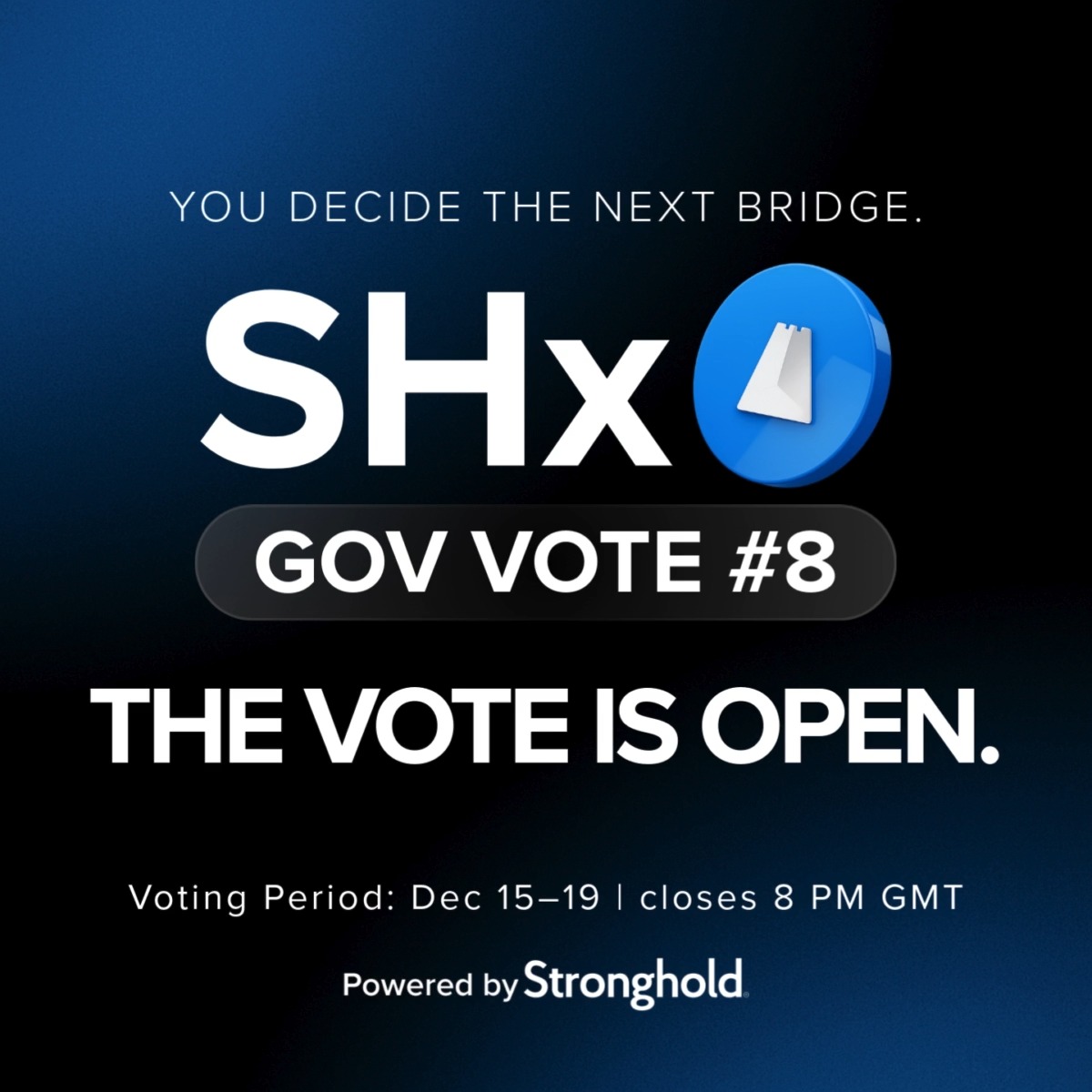 Voting is live 🗳️ Gov Vote 8 is officially open in the new Gov Vote tool. Choose the next SHx bridge priority: ⚡️ SHx → Solana first 🔁 SHx → XRPL first 🗓️ Voting window: Dec 15–19 | closes 8 PM GMT New vote tool here: