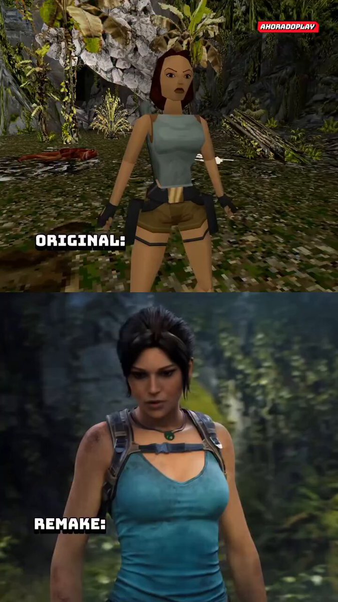 Tomb Raider: Legacy of Atlantis مقارنة بين اللعبة الأصلية والريميك القادم 😍💜 بصراحة.... برغم ما عندي ملاحظة على تصميم لارا في آخر 3 العاب... الا اني تحمست للريميك وعجبني تصميمها 🔥