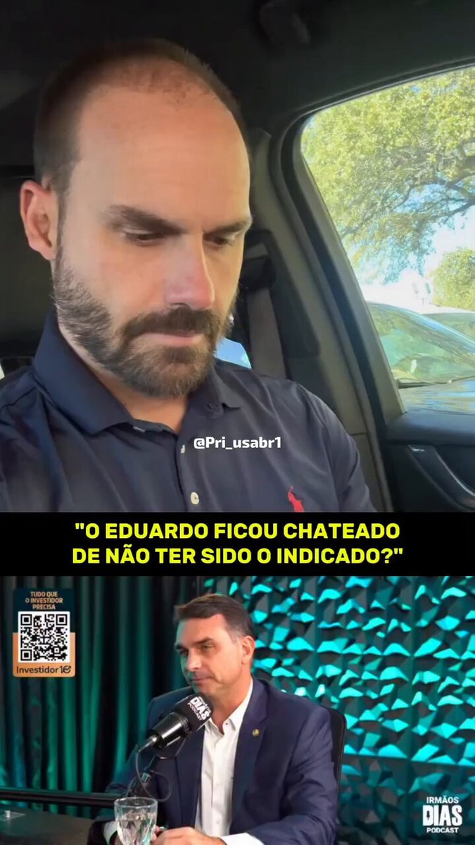 Eduardo Bolsonaro sobre a candidatura de Flávio Bolsonaro: “Pode ter certeza de que eu fiquei muito feliz, e peço a todos para apoiarem o Flávio, seguindo e divulgando seus vídeos, pois com certeza ele vai sofrer tanto quanto Jair Bolsonaro. Então vai ter Bolsonaro nas urnas em 2026, sim.”