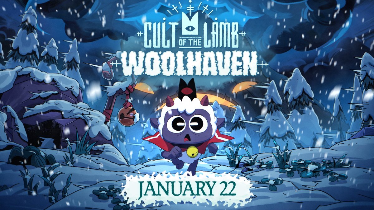 Cult of the Lamb: Woolhaven opens its doors on January 22! 🏔️ brave two new mountain dungeons 🏘️ rebuild Woolhaven, the ancestral lamb home ❄️ protect your cult from the winter 🦬 learn to ranch with rare beasts ✨ more more more