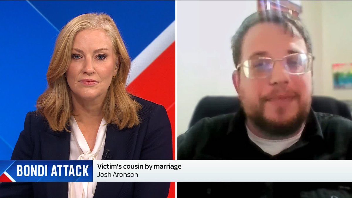 'It's just horrific, and it's something we've been warning for a long time was going to happen.' @JoshAronson1, whose wife's cousin was killed in the mass shooting at Bondi Beach, talks to @SkySarahJane. Latest ➡️ 📺 Sky 501, Virgin 602 and YouTube