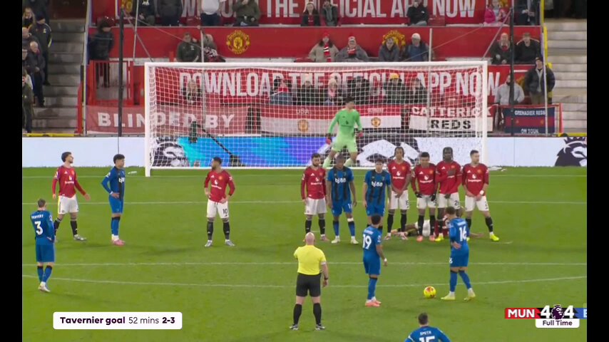 Bruno Fernandes told Senne Lammens where Tavernier was going to hit his free kick