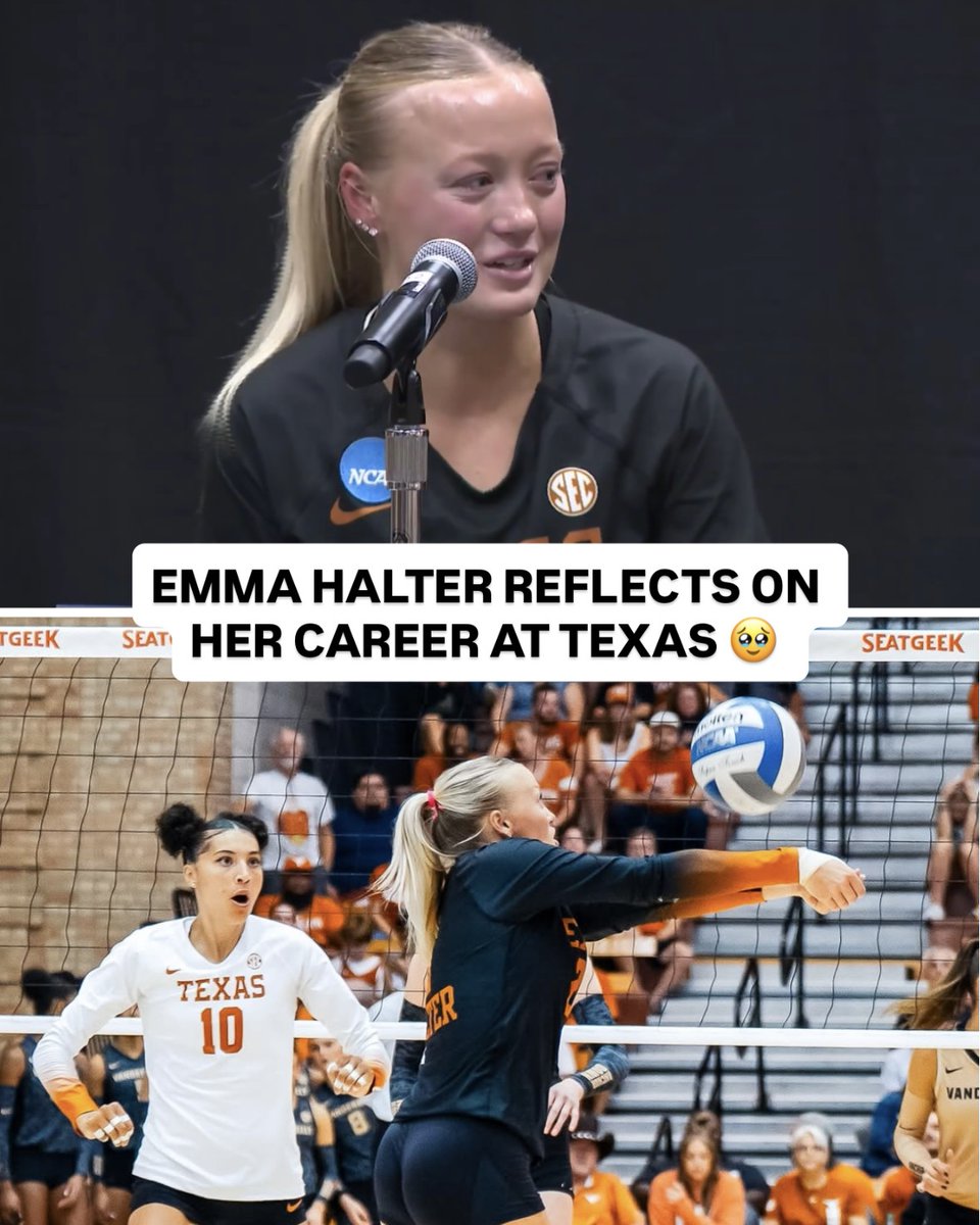 “I’m really sad but there’s so much blessing and so many memories that have come out of my four years here.” Emma Halter is emotional talking about her four years at Texas and what will stick with her the most 🤘 #NCAAWVB x 🎥 Bob Ballou / Texas Volleyball