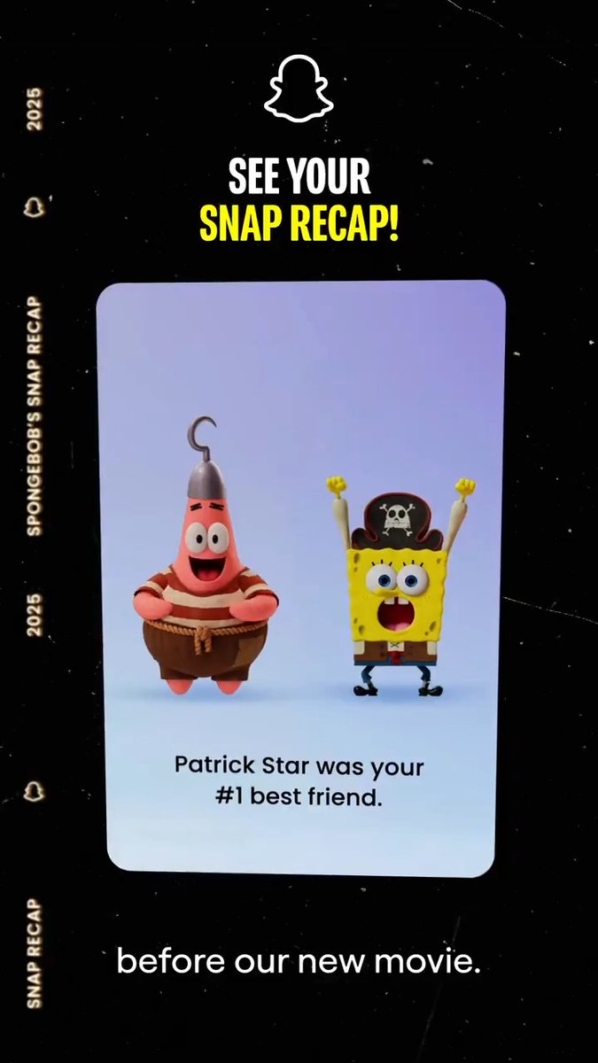 Check out your #SnapRecap2025 NOW on Snapchat and get ready for The #SpongeBobMovie in theatres FRIDAY!