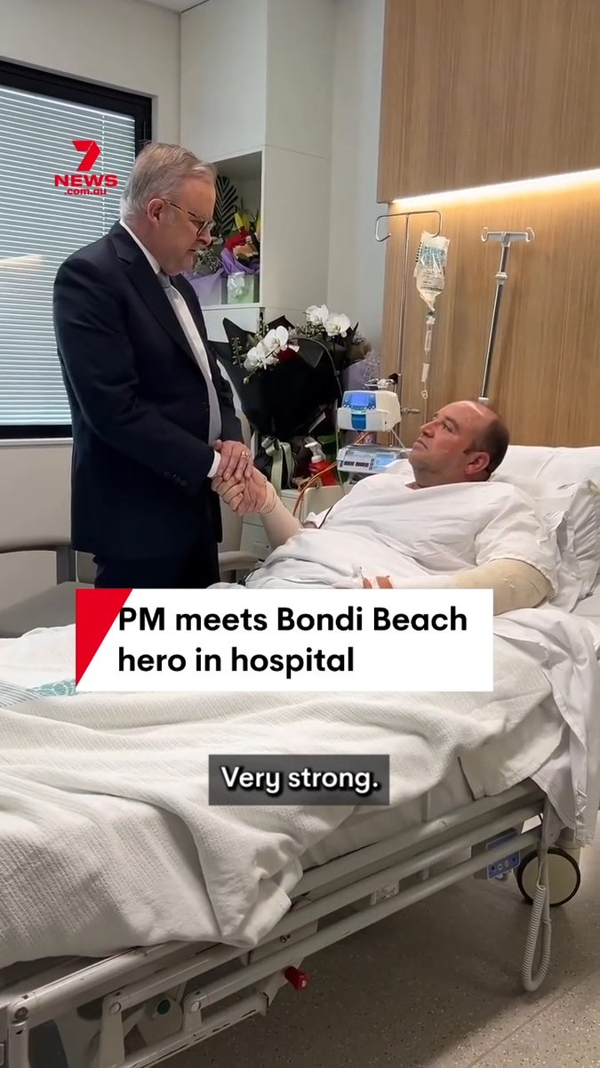 Prime Minister Anthony Albanese has visited Bondi Beach hero Ahmed al Ahmed in hospital. Posting to social media, the PM wrote: "Ahmed, you are an Australian hero. You put yourself at risk to save others, running towards danger on Bondi Beach and disarming a terrorist. On behalf of every Australian, I say thank you." The gunman-tackling hero, wounded in the Bondi massacre, spoke earlier from hospital, expressing his medical hardships and asking his mother to pray for him. Ahmed al Ahmed spoke in Arabic as he wished good health on his well-wishers in the video translated and shared on social media by Turkish news agency TRT World. “I ask my mother, the apple of my eye, pray for me. Pray for me, my mother,” he said. "God willing, it will be a minor injury.” #bondi #bondibeach #bondihero #AnthonyAlbanese #Sydney