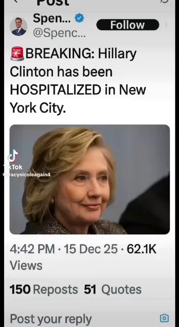 YOU DIDNT REALLY THINK THIS WAS GONNA GO DOWN THE WAY YOU THOUGHT DID YOU? 🤣🤣🤣 🚨 JUST IN: Hillary Clinton is at the hospital, being treated for a non-life threatening illness in NYC - News12 She was supposed to be testifying before the House Oversight Committee later this week. Imagine that.