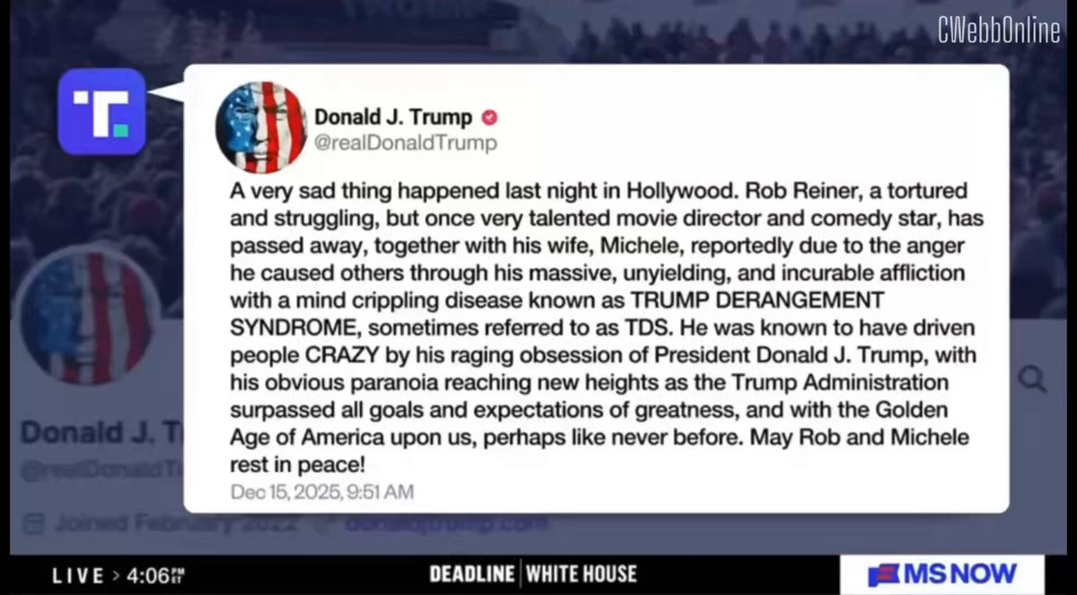 Wow, this 🔥 Rebukes from a few Republicans are noteworthy, but where is literally everyone else? “Corporations that have paid to help him demolish the East Wing of the White House. I didn’t see any statements from any of them. Law firms that capitulated are now doing work for the Donald Trump Commerce Department. I didn’t see any statements from them. Jeff Bezos, who stood shoulder to shoulder with Donald Trump and is now making documentaries about his wife Melania. I didn’t see any statements from him. No one has said anything about the character of this person today.” — Nicolle Wallace