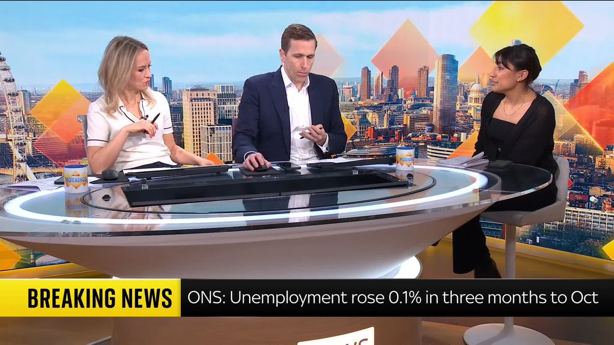 BREAKING: The UK's unemployment rate has risen to hit 5.1% in the three months to October - up from the 5% in the three months to September Sky's Gurpreet Narwan joins Sophy Ridge & Wilfred Frost to discuss ⬇️
