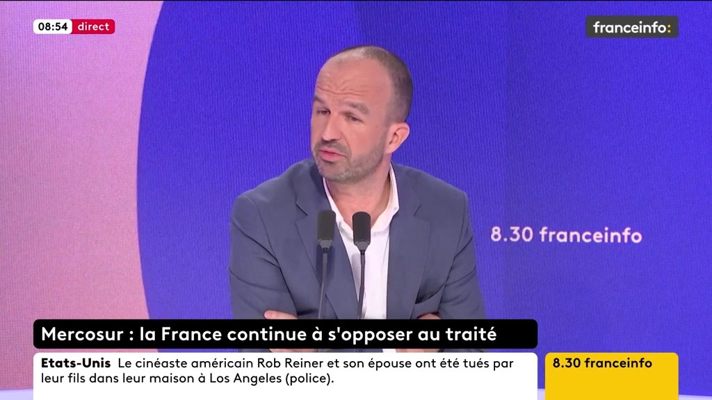 🔴 Mercosur ➡️ "Si E. Macron cède cette semaine aux pressions faites sur la France pour faire accepter l'accord de libre-échange ce sera vraiment une forfaiture d'un point de vue démocratique vis-à-vis de la parole qui a été donnée par l'An française", dit Manuel Bompard