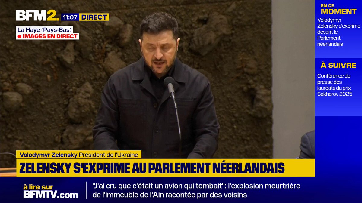 💬 "Il ne suffit pas de forcer la Russie à conclure un accord. Nous devons amener la Russie à accepter l'existence de règles dans le monde" Volodymyr Zelensky s'exprime devant le parlement néerlandais #BFM2