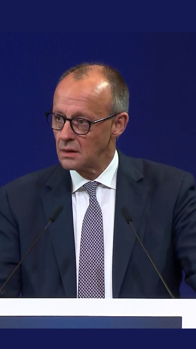 A personal moment—Friedrich Merz's voice breaks as he speaks at the German-Ukrainian Business Forum yesterday.