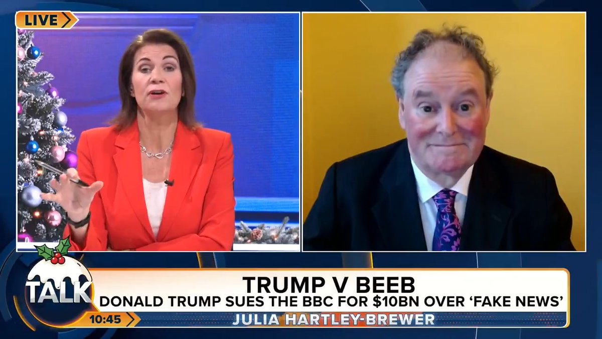 💥Julia Hartley-Brewer and lawyer Mark Stephens clash over Donald Trump suing the BBC for $10bn. Mark: "This is about protecting our right to freedom of expression..." JHB: "NO... Freedom of expression does NOT include making stuff up that people didn't say." Julia Hartley-Brewer