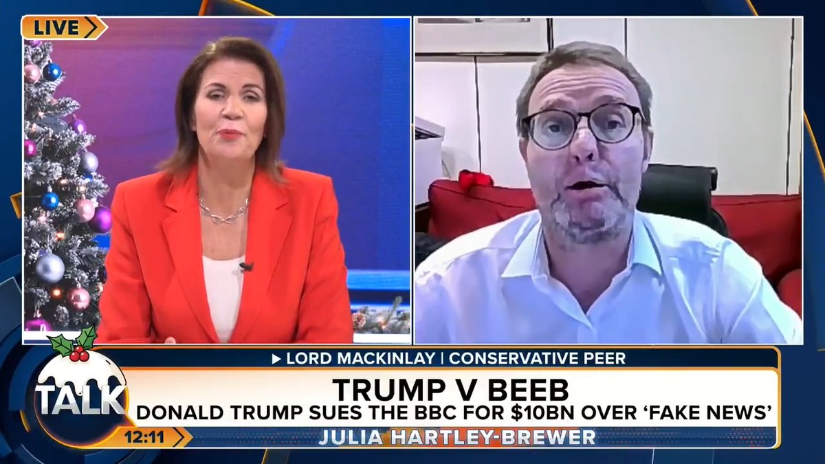 🚨 "Do you know what, BBC? I think your time has come. If this is the best you can do and you can't clean your act up, then perhaps it's time." Conservative peer Lord Mackinlay says what the BBC did against Donald Trump was "gratuitously foul". Julia Hartley-Brewer