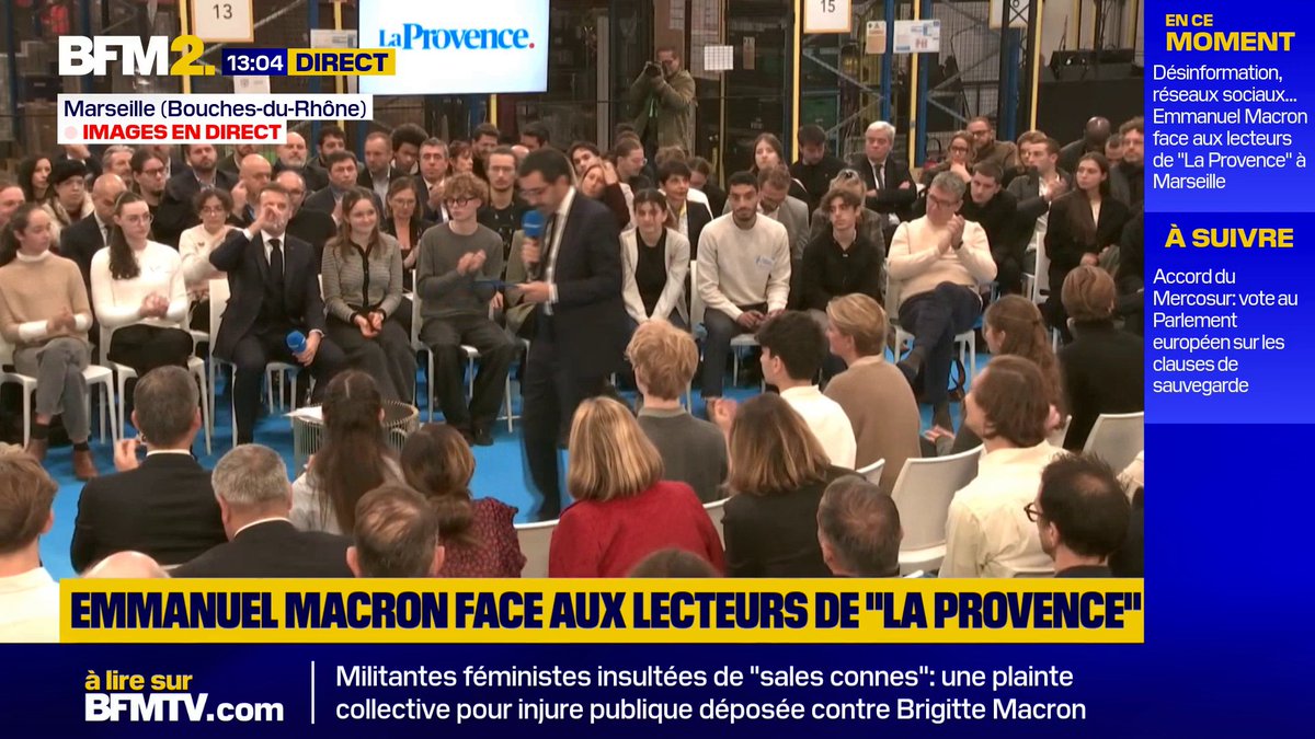 Réseaux sociaux: "Ces gens-là se moquent de nous, ils se foutent de la sérénité des débats publics (...) Quand des contenus manifestement faux mettent en danger la sécurité publique, il faut pouvoir les retirer", dénonce Emmanuel Macron #BFM2
