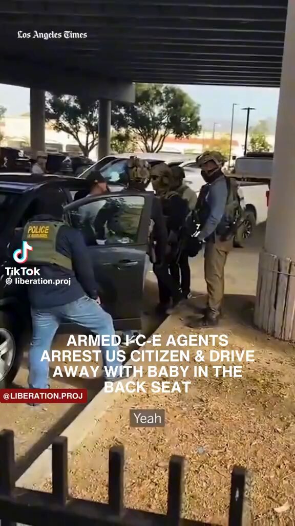 In LA armed ICE agents aggressively detain a man who has his baby in the backseat at a Home Depot in the parking lot where tons of people are recording the whole thing transpire! ICE agents detain the man who is a U.S citizen &amp; then they get in his car with the baby &amp; drive off!