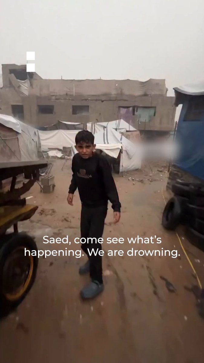 "We are drowning." Displaced Palestinians battle flooding in fragile makeshift tents, as the winter storm has been worsening already dire-humanitarian situation in the war-ravaged Gaza under Israel’s siege.