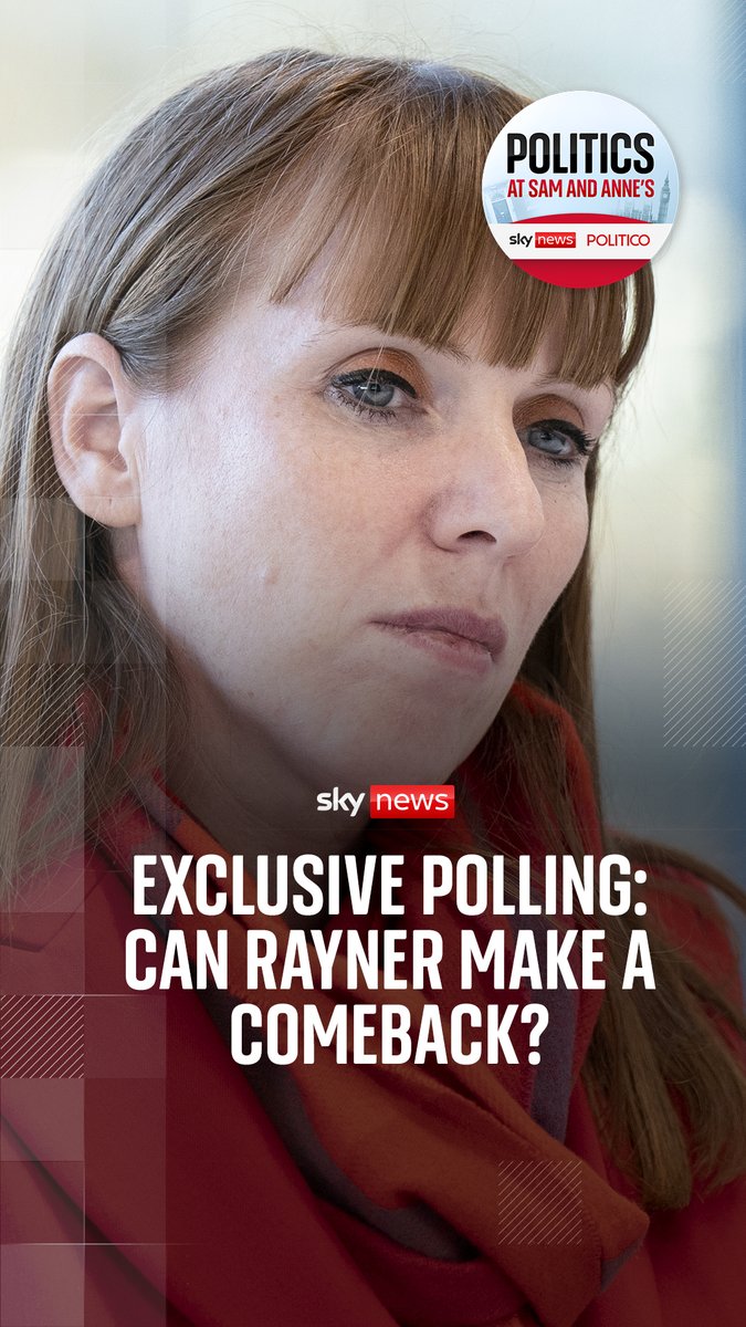 Can Angela Rayner make a comeback? Sam Coates Sky and anne mcelvoy discuss exclusive polling for the podcast on that and who voters see as a potential successor to Keir Starmer. Listen to Politics at Sam and Anne's here 👉