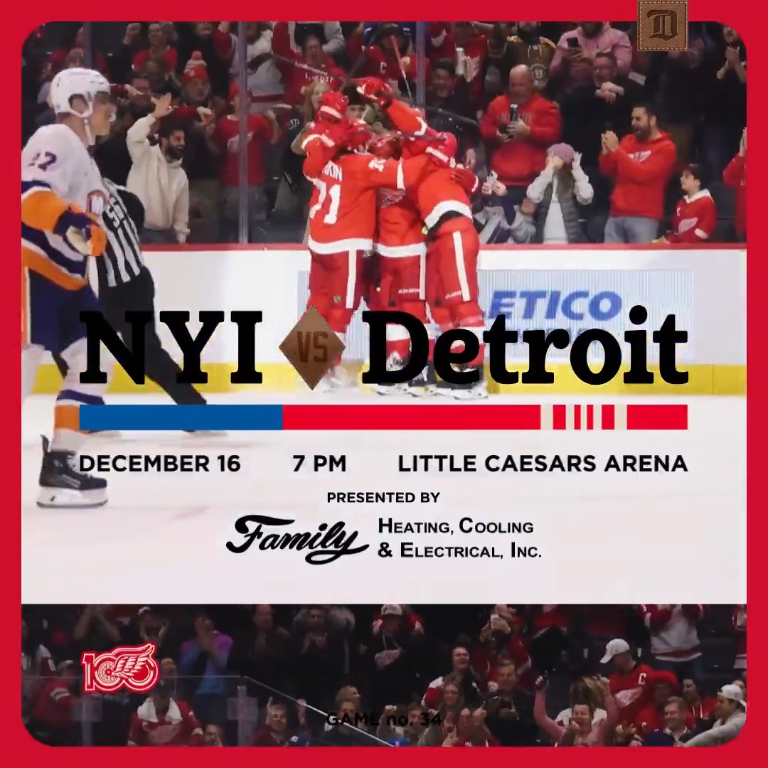 Back home vs. the Islanders! #LGRW 🏒 7:00 P.M. 📺 FanDuel Sports Network Detroit 📻 97.1 The Ticket: 🎟️ 🤝 @familycooling