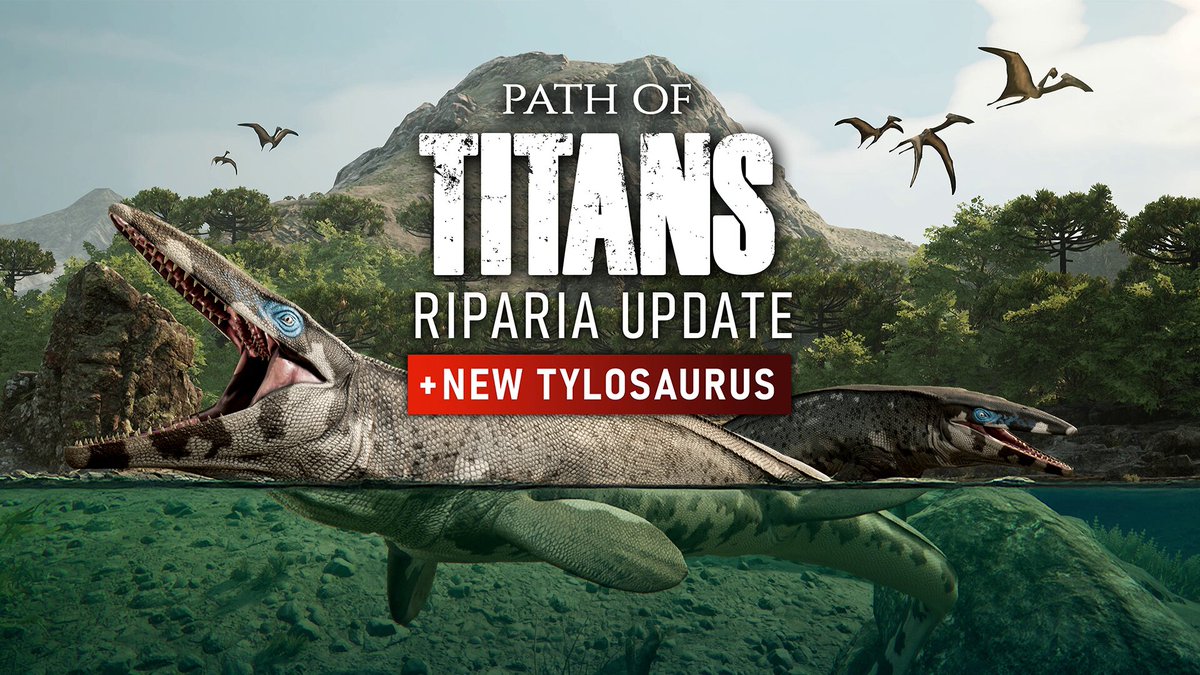 Path of Titans: Riparia Update - Launch Trailer - Featuring Bindi Irwin Explore the new coastal map of Riparia and discover new lands covered in rivers, caves, and wonders. This thriving new world is filled with new biomes, spanning the coast and the plateaus high above, covered in new flora. Enter vast cave networks connecting different locations, and swim through the rivers and streams separating the islands that dot the map. Make your way through waters as the all new bully of the sea, Tylosaurus, a mosasaur that lived in the Late Cretaceous period. Use its speed and size to ambush land creatures or ram other marine life with its reinforced snout. Available Now! On PC, mobile and consoles! Written & Directed by Gage Allen Produced by Player One Trailers #pathoftitans #dinosaurs #dinosaurgame #game #gaming #newmap #Riparia