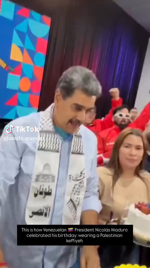 This is why “they” want to remove Maduro from power! Venezuelan President Nicolás Maduro celebrated his birthday wearing a Palestinian keffiyeh. The scarf displayed two Arabic phrases - one stating "We are all Gaza" and the other referencing "Toofan Al Aqsa" or "Al Aqsa Flood."