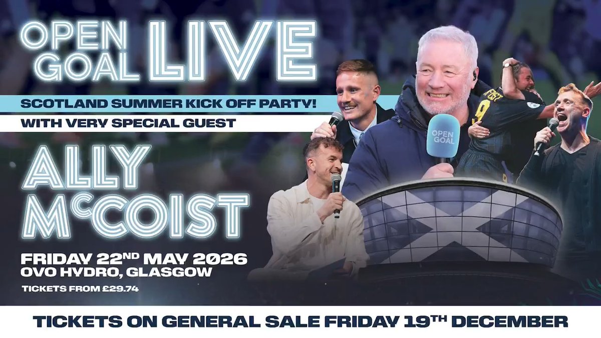 🏴 We’re having a party… but can the boys get a hold of the guest of honour? 📞✈️ Join us at Open Goal LIVE at the OVO Hydro for a Scotland Send-Off Party with none other than ALLY MCCOIST! 🎉🎤🤣 Pre-Sale | Wed 17th & Thu 18th General Sale | Friday 19th @ 7am 🏴 Unmissable!