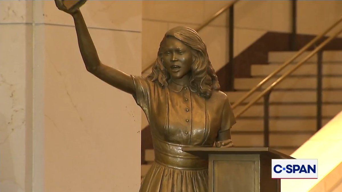 .Speaker Mike Johnson and others unveil the statue of Barbara Rose Johns representing the Commonwealth of Virginia in the U.S. Capitol Emancipation Hall.
