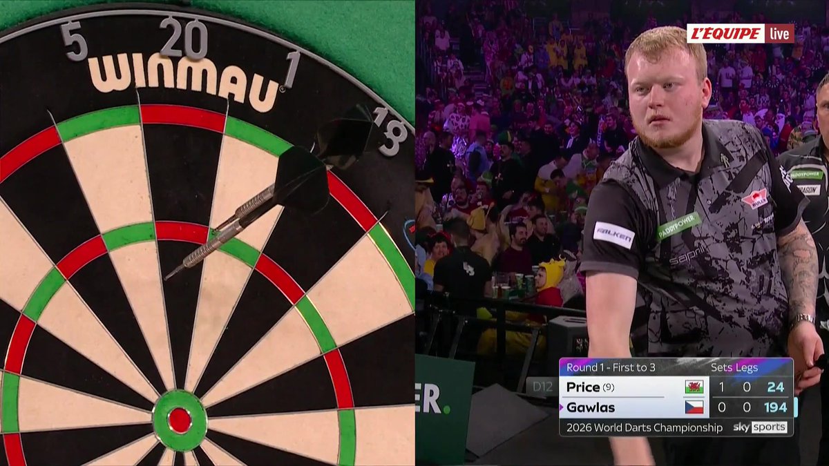 Gerwyn Price bien lancé vers un nine darter… puis perd la manche face à Adam Gawlas ! 😅 Suivez le Championnat du monde de fléchettes en direct sur la chaine L'Équipe et L'Équipe live #lequipeFLECHETTES