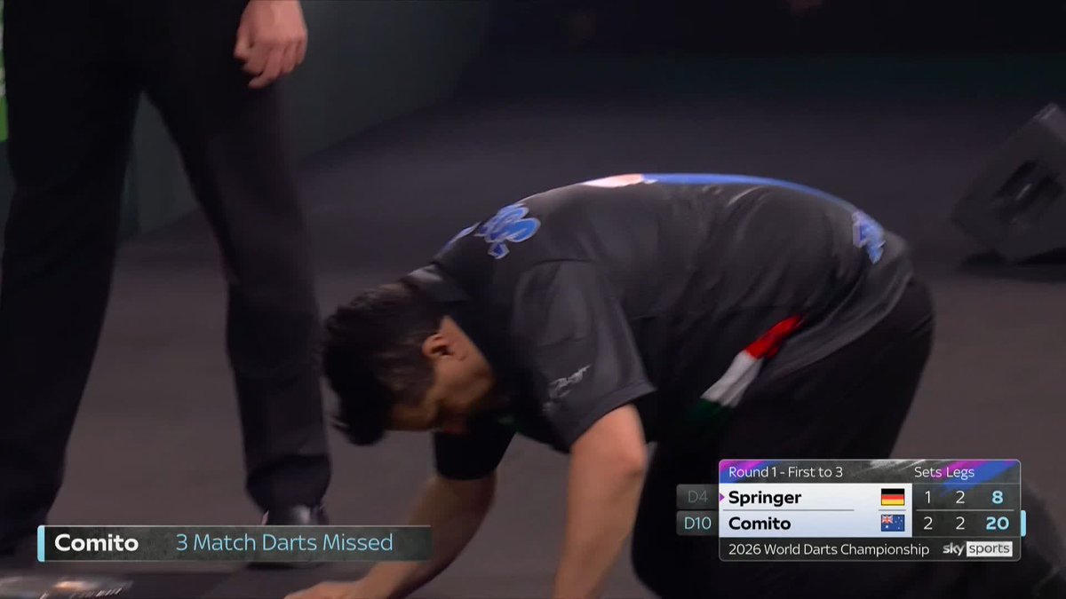 COMITO CAUSES A SEISMIC SHOCK! 🇦🇺 The biggest shock of the World Championship so far? Joe Comito falls to his knees after dumping out Germany's highly-fancied Niko Springer in a remarkable contest! 📺 #WCDarts | R1