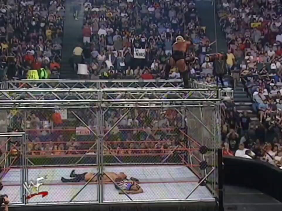 Rikishi from the top of the steel cage!! 😱