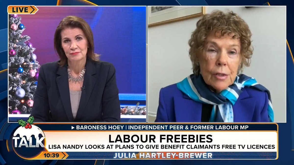 🚨 "It's outrageous. This will be the beginning of the end for the BBC." Former Labour Minister Baroness Hoey tells Julia that Brits will not put up with benefit claimants receiving free TV licences. Julia Hartley-Brewer