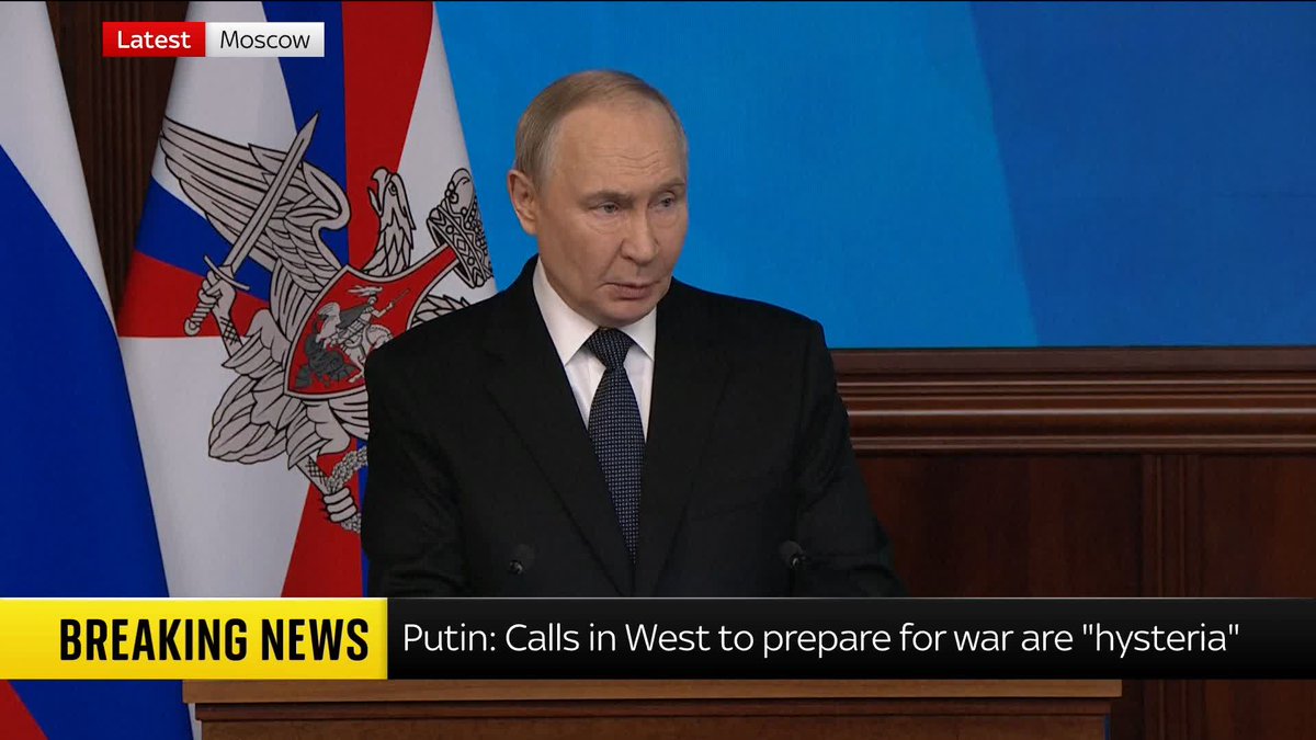 BREAKING: Calls in the West to prepare for war are "hysteria", says Russia's President Vladimir Putin. 📺 Sky 501 and YouTube