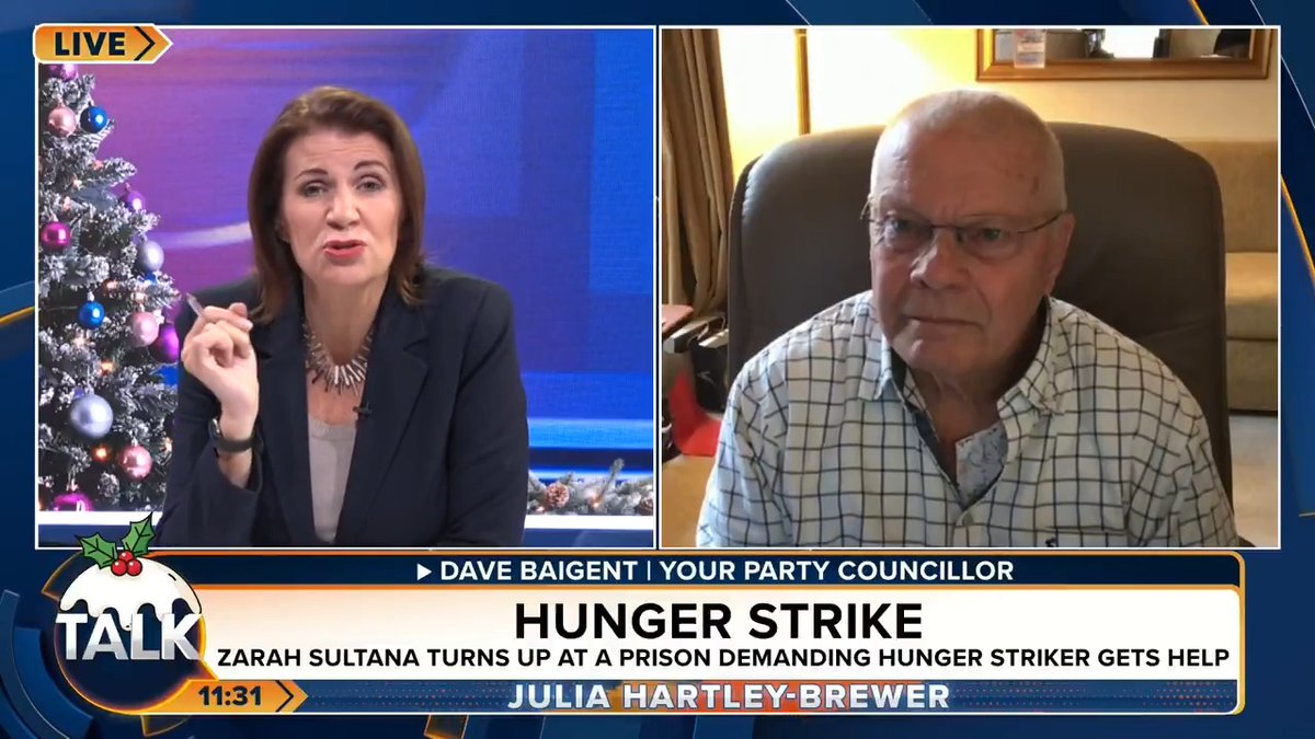 💥Julia clashes with Your Party Cllr Dave Baigent over the Palestine Action hunger strikers. JHB: "I care not a jot whether these people live or die. If they chose to starve themselves, then I'm not sure why that's my problem." Dave: "That's heartless." Julia Hartley-Brewer