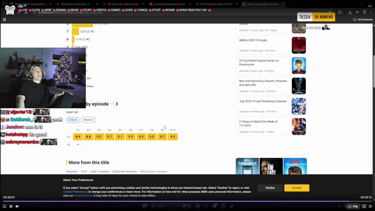 xQc cancels himself after revealing the only 2 movies he’s ever fallen asleep to “I’ve never fallen asleep on any movie in my life..except for Black Panther and Sinners”