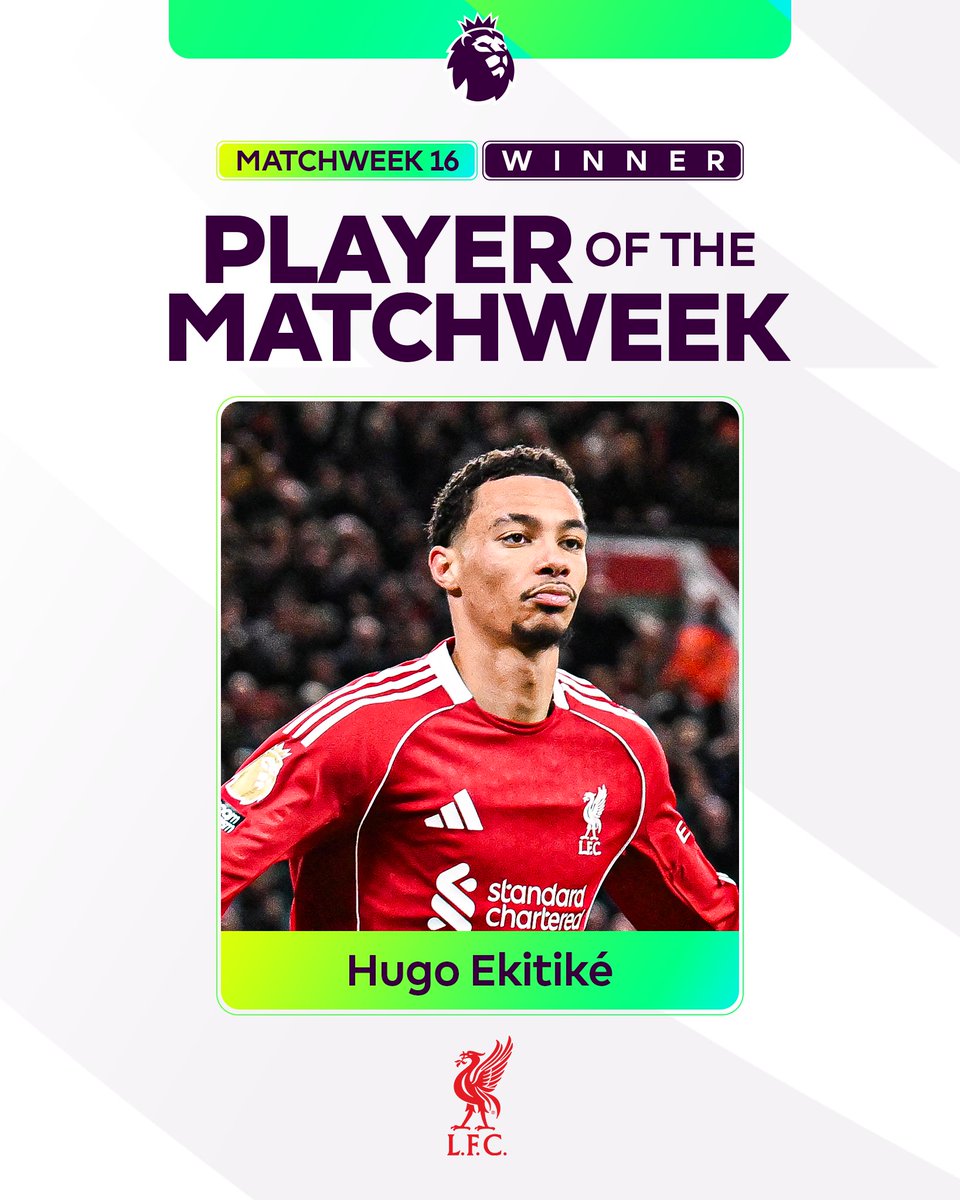 Hugo Ekitike at the double ⚽️ ⚽️ You voted the Liverpool FC star as your Player of the Matchweek following his two goals against Brighton