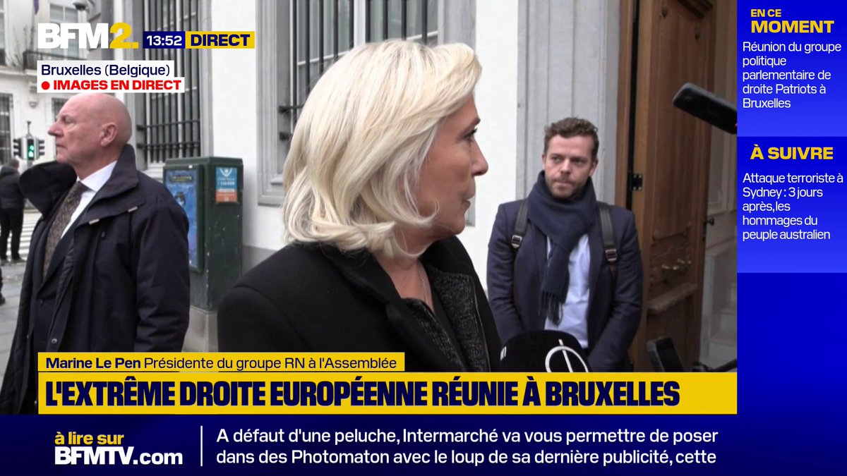 Ukraine : "J'ai le sentiment que Mme Ursula von der Leyen, avec le soutien voire même la complicité d'Emmanuel Macron, fait tout pour que cette paix n'arrive pas", dit Marine Le Pen depuis Bruxelles #BFM2