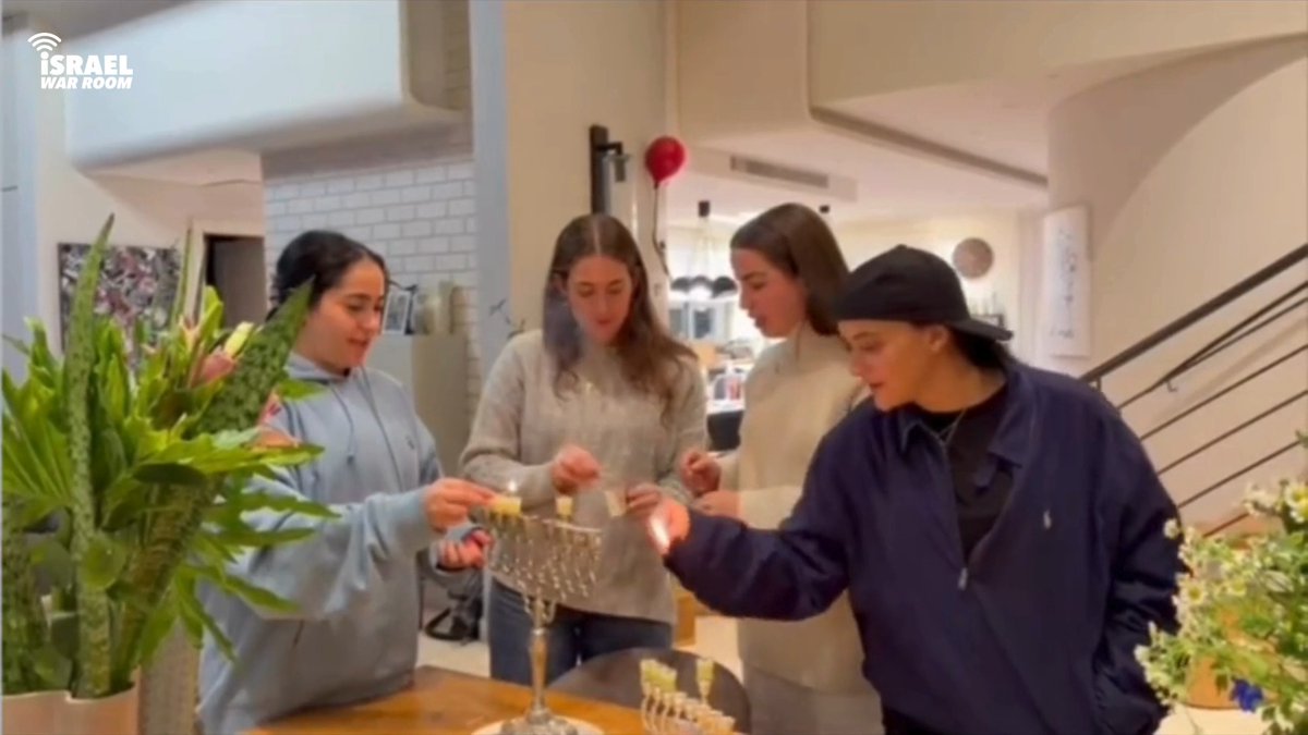 Liri Albag, Naama Levy, Agam Berger, Emily Damari, spent the past two Hanukkahs in Hamas captivity. Last year, they prayed they would celebrate the next Hanukkah together. Last night, they got together to celebrate freedom and light Hanukkah candles together. ❤️🩹