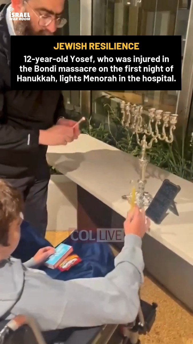 12-year-old Yosef, injured in the Bondi massacre on the first night of Hanukkah, lights the menorah in the hospital. Even in the darkness, the Jewish people choose light. 🕎