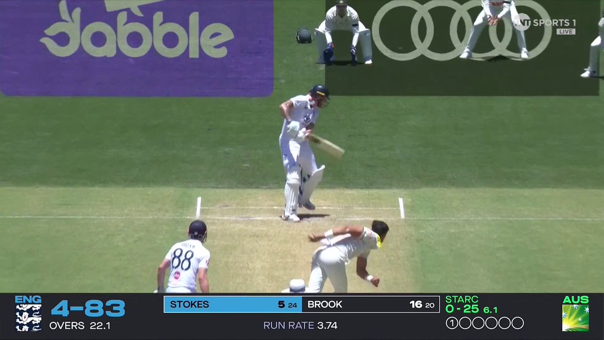 Ouch! Stokes takes a heavy hit from Mitchell Starc but stays on to continue 👏