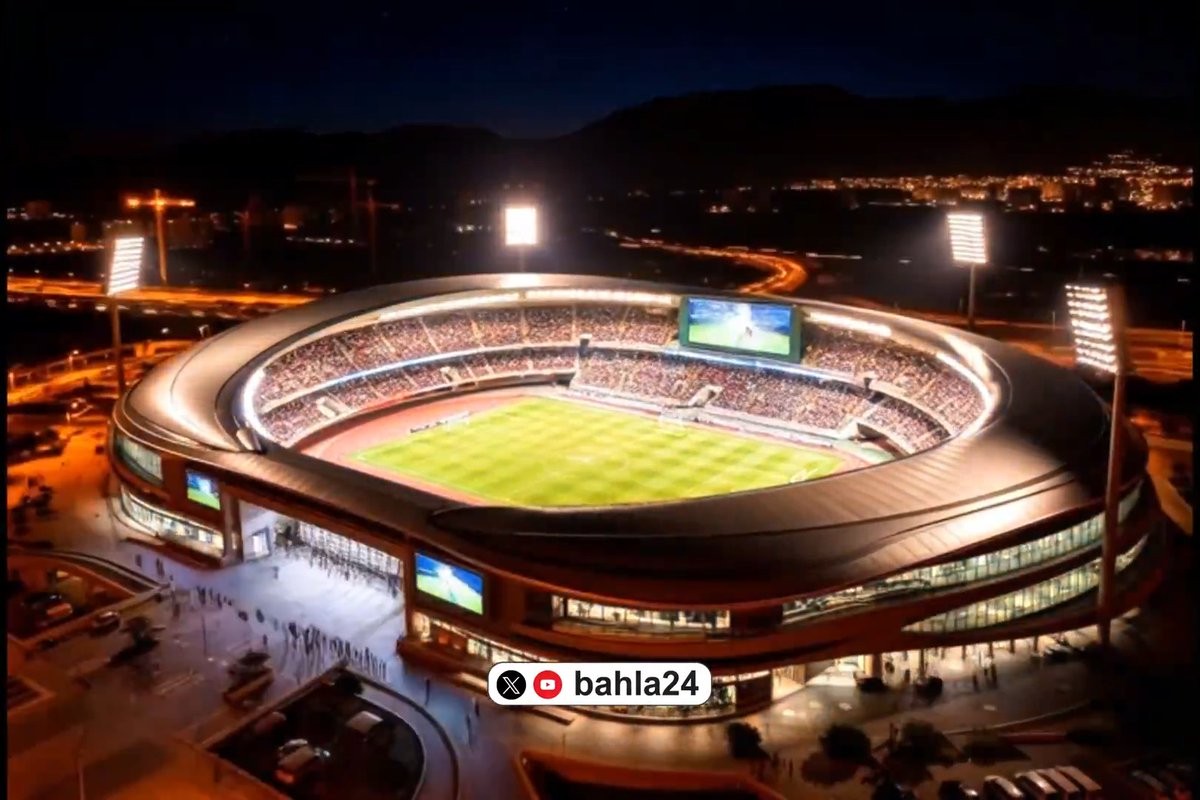 🏟️ | ⚽️ 🎥 عملنا فيديو تخيّلي باستخدام تقنية الذكاء الاصطناعي يُجسّد تصوّرًا لشكل ملعب مجمّع السلطان قابوس الرياضي ببوشر بعد تطويره ورفع الطاقة الاستيعابية للمدرّجات. bahla24 🏟️ | ⚽️