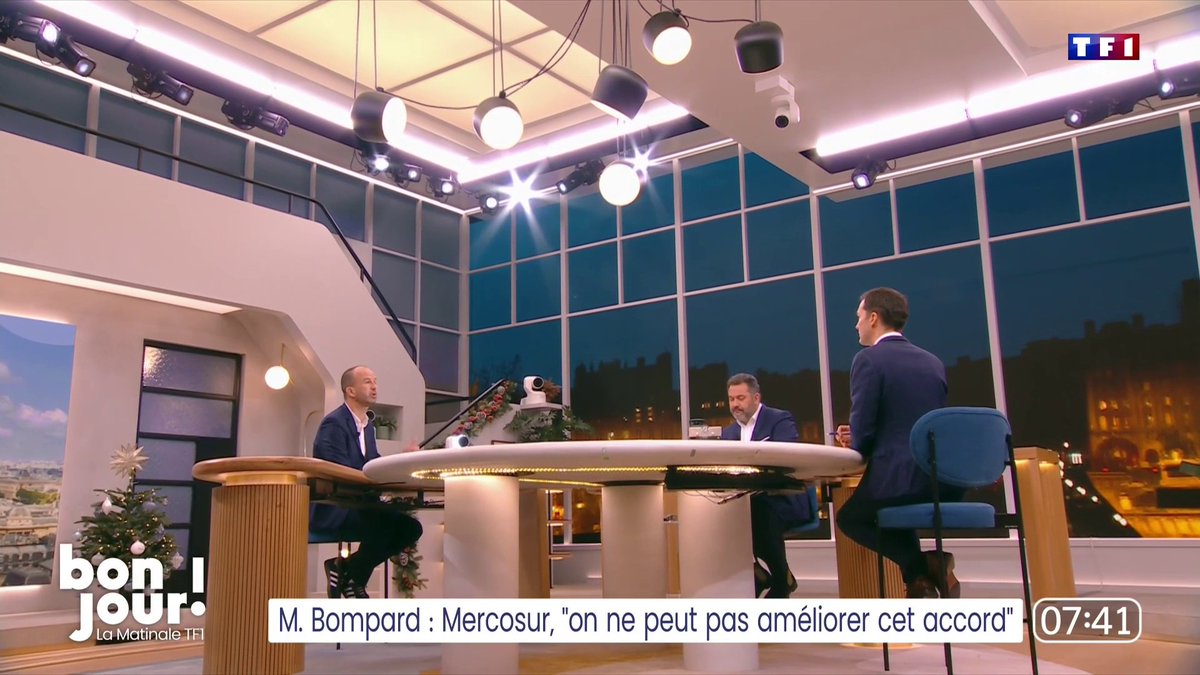 Accord de libre-échange avec le Mercosur : Manuel Bompard souhaite des mesures de rétorsion "si l'UE cherche à passer en force". "Par exemple la France doit dire que si l'UE impose cet accord contre la volonté de la France, la France suspendra sa contribution au budget de l'UE".