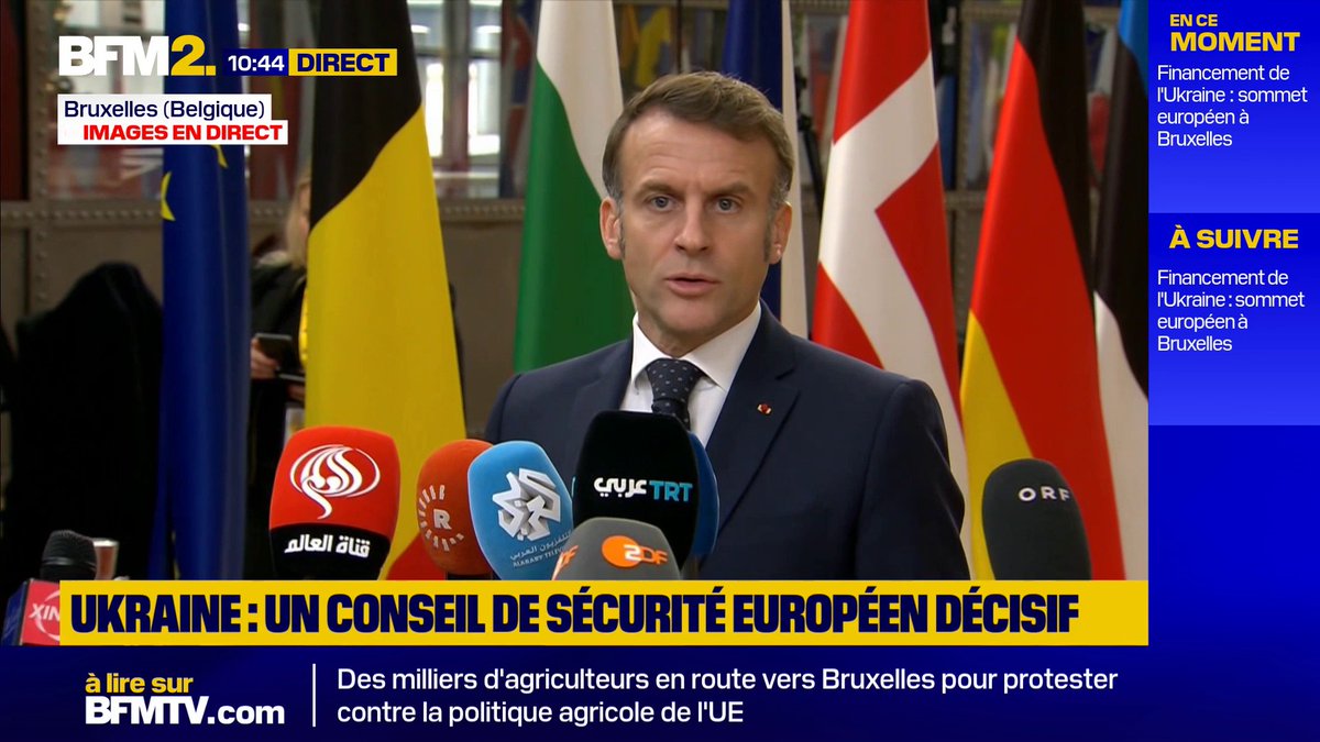 "On doit donner de la visibilité à l'Ukraine", dit Emmanuel Macron lors de son arrivée au Conseil européen à Bruxelles #BFM2